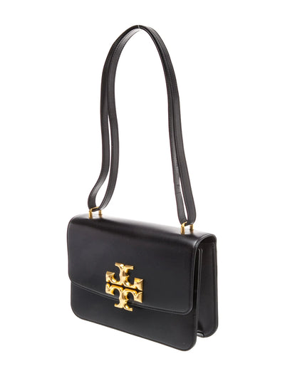 $800 Tory Burch Eleanor Convertible Shoulder Bag Black Gold