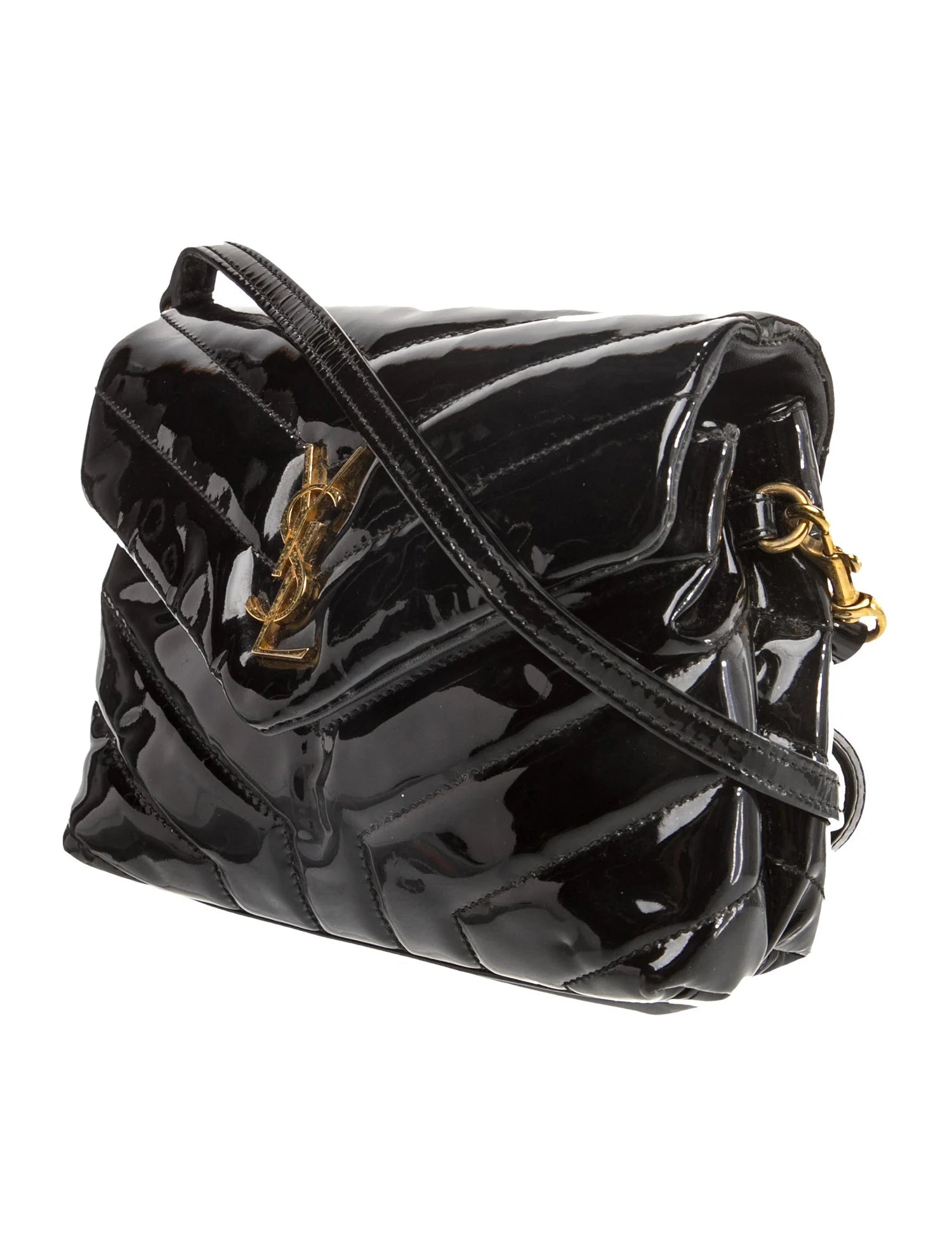$1950 Saint Laurent Patent Y Quilted Monogram Toy Loulou Crossbody Bag Black