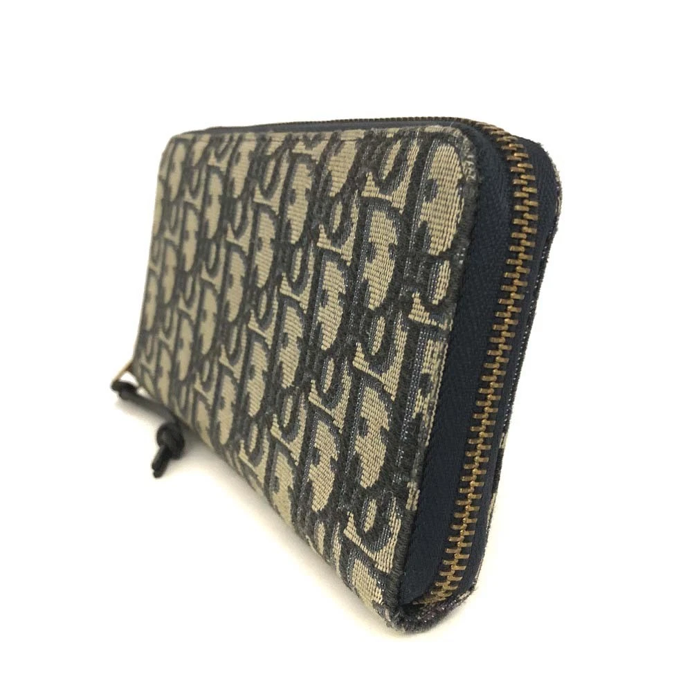 $970 Christian Dior Oblique Trotter Canvas Zip Around Long Wallet