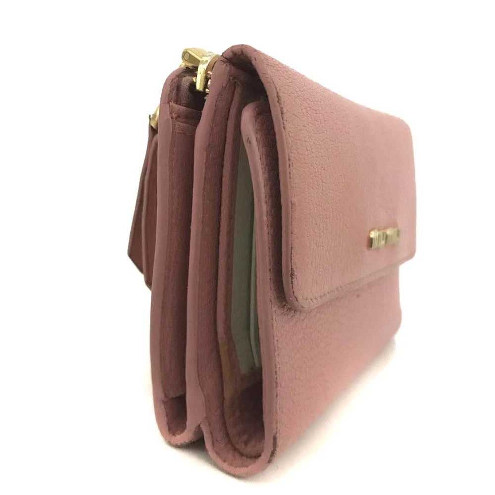 MIU MIU Logo Leather Trifold Wallet Purse Pink
