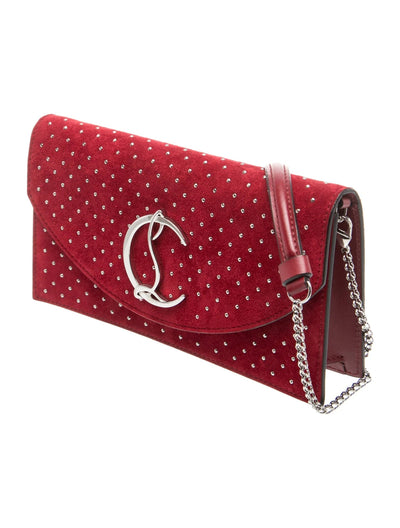 $1290 Christian Louboutin Loubi54 Clutch Red Suede Polka Dot Print