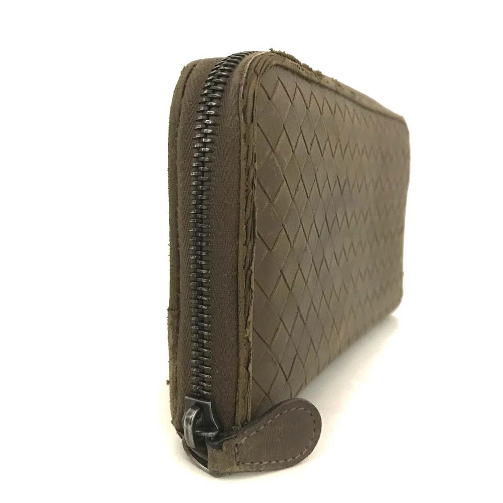 $1100 Bottega Veneta Nappa Intrecciato Zip Around Wallet Ebano Brown 10019331