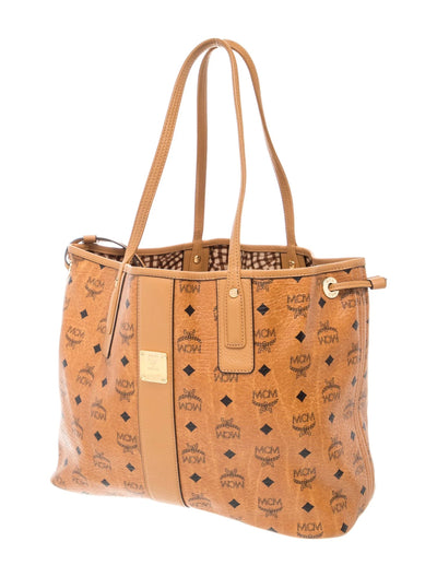 $780 MCM Visetos Medium Liz Reversible Shopper Tote Cognac
