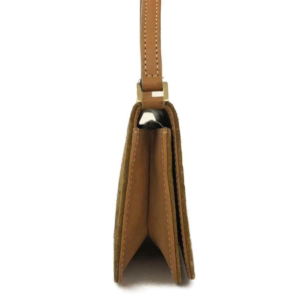 $850 CELINE Macadam C Suede Leather Shoulder Bag Brown