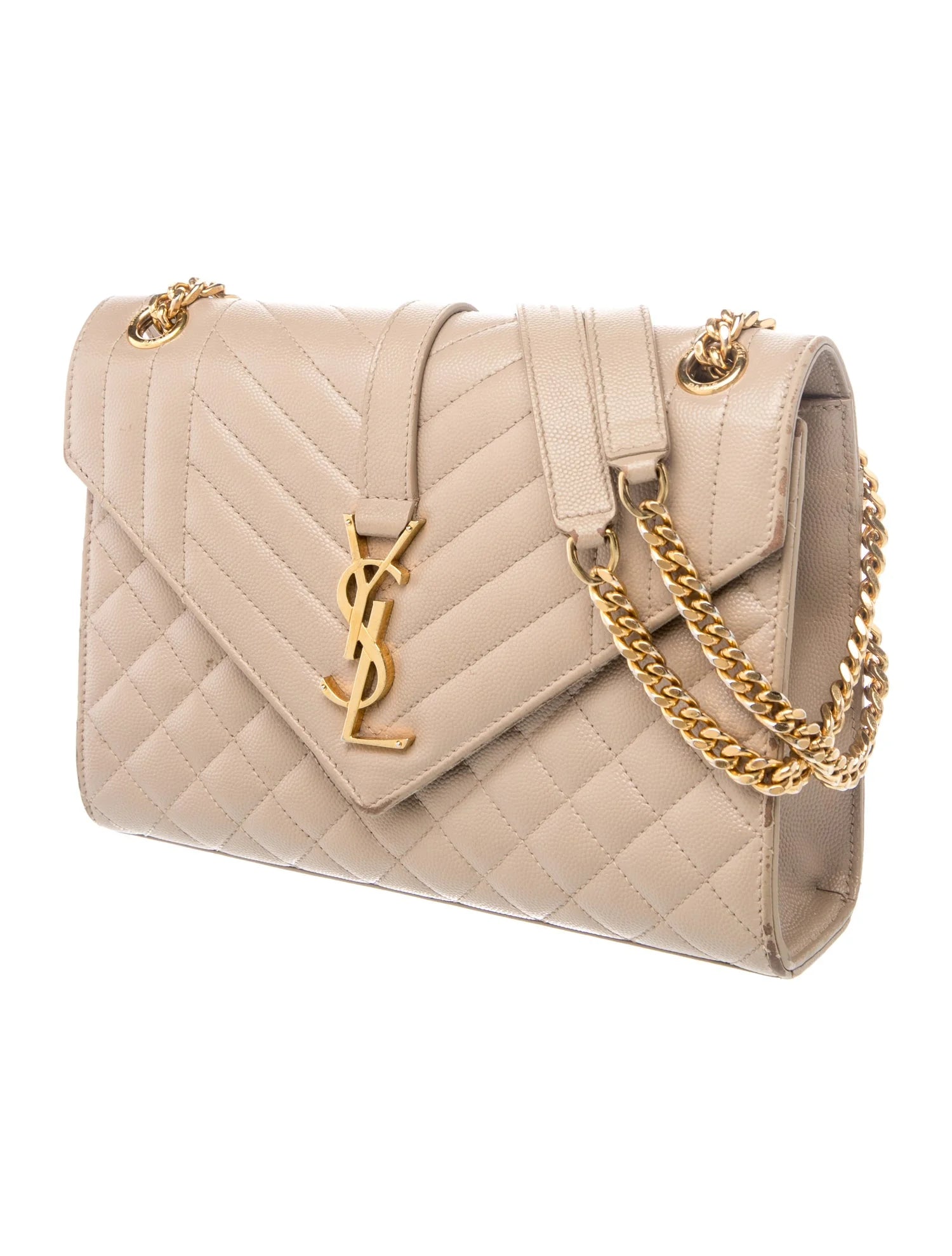 $3300 Saint Laurent Grain De Poudre Textured Mixed Matelasse Medium Triquilt Monogram Satchel Beige