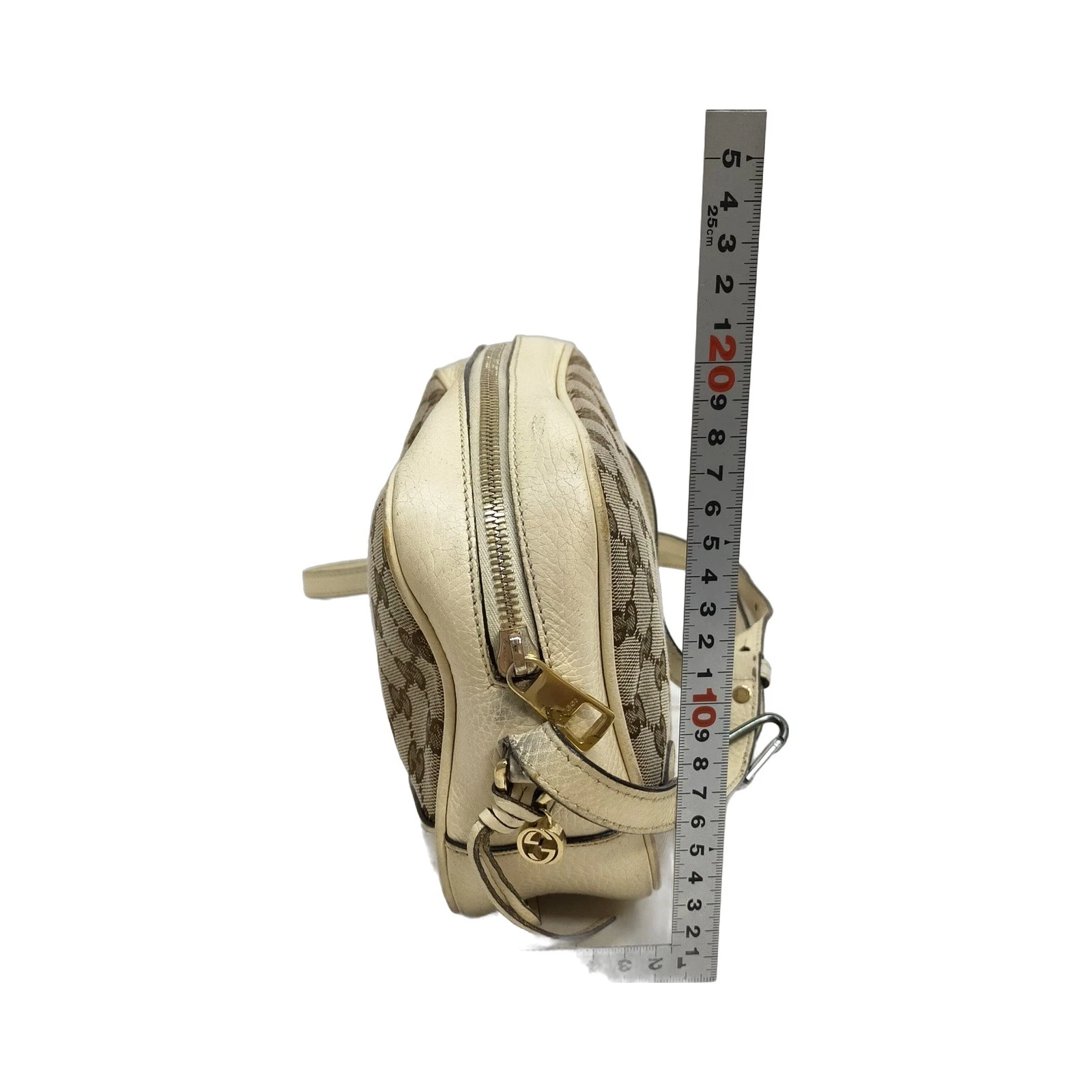 $1250 Gucci Monogram Dollar Calfskin Mini Bree Messenger Bag Beige Ebony Avoire