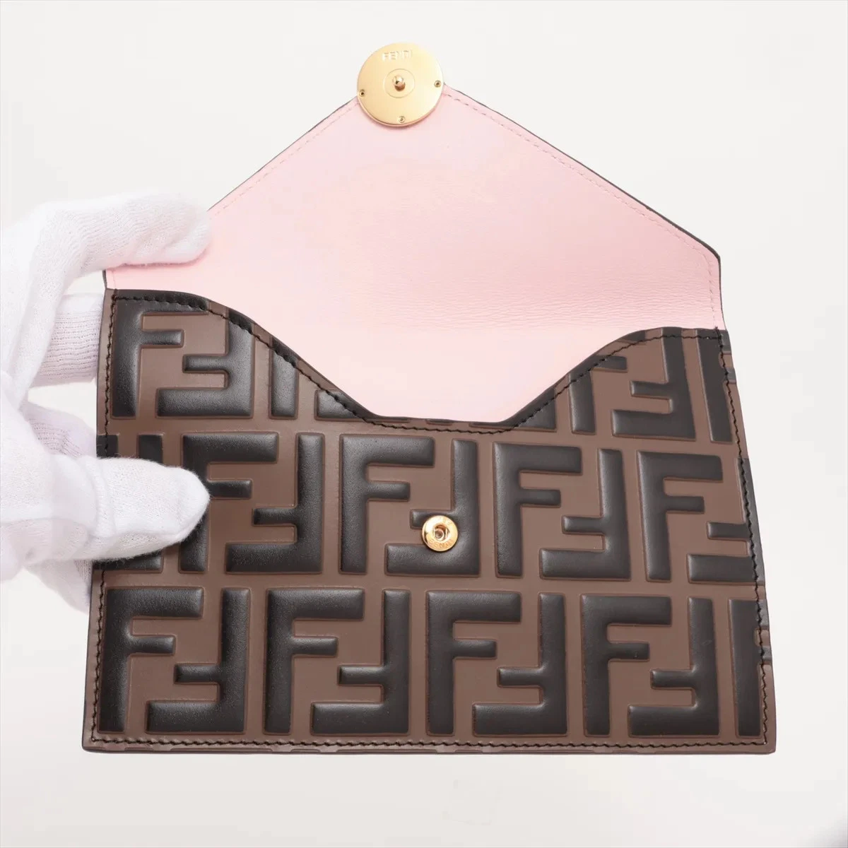 $850 Fendi Vitello Cruise F is Fendi Bi-Color FF 1974 Embossed Envelope
