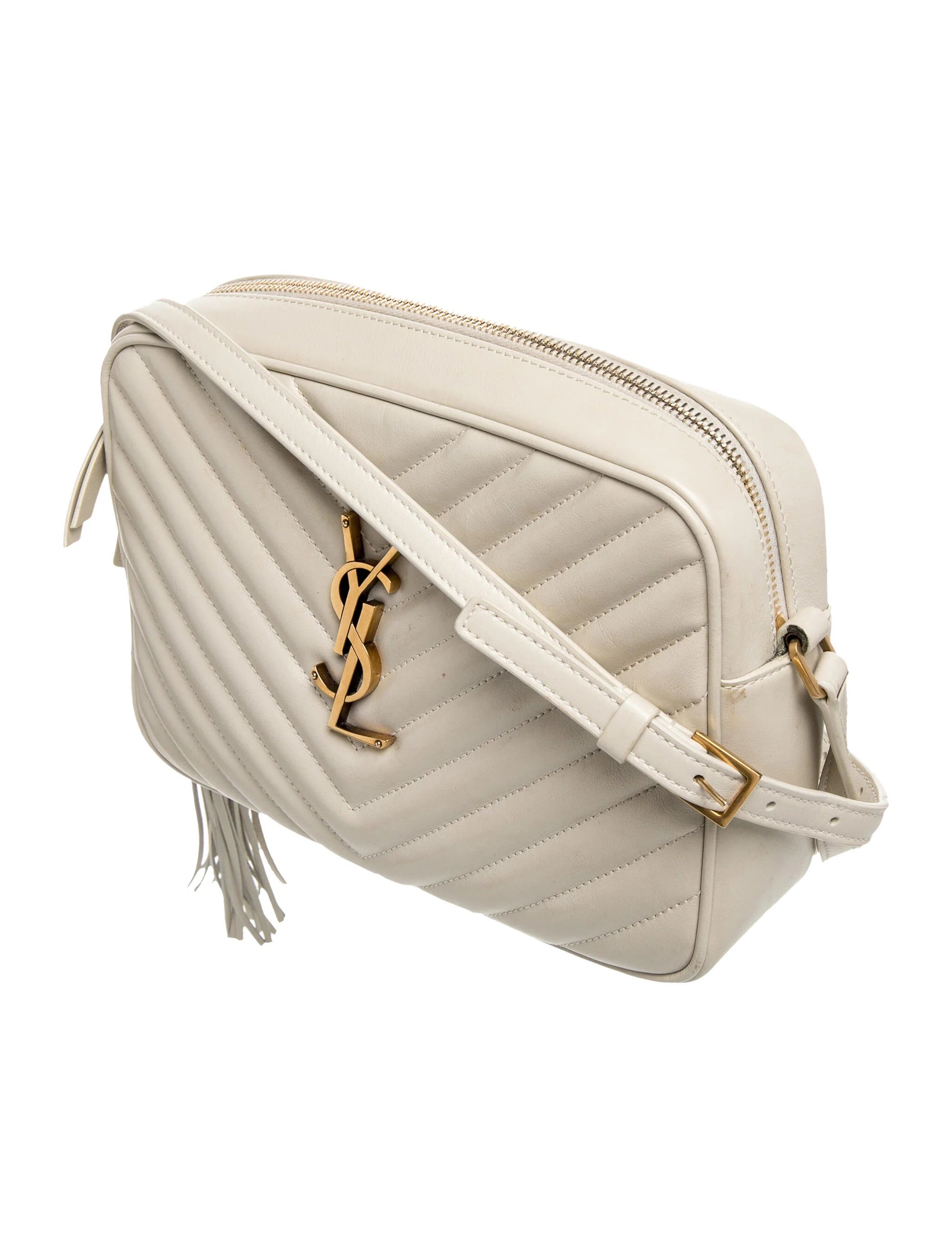 $1950 Saint Laurent Calfskin Matelasse Monogram Lou Camera Bag Crema Soft