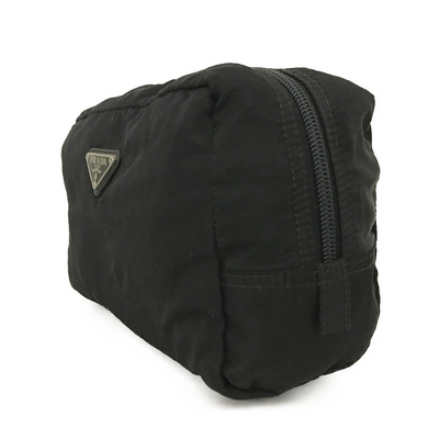 $650 PRADA Logo Plate Nylon Cosmetic Pouch Bag Black