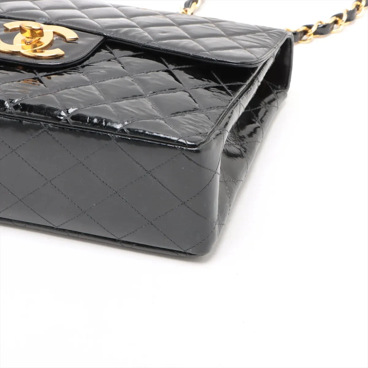 $12800 Chanel Patent Quilted XL Jumbo Single Flap Black