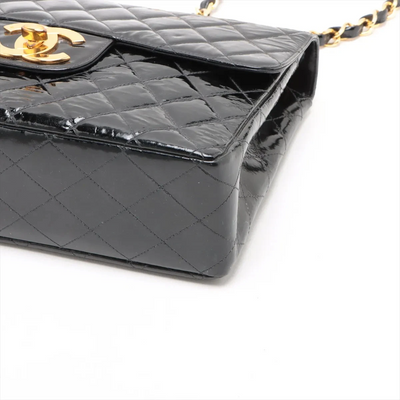 $12800 Chanel Patent Quilted XL Jumbo Single Flap Black