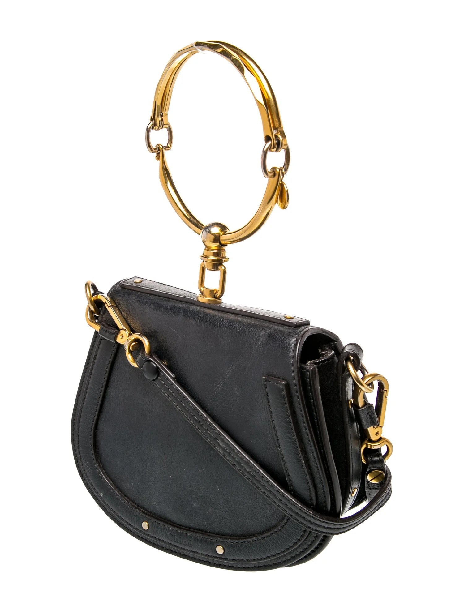 $1690 Chloe Calfskin Small Nile Bracelet Bag Black