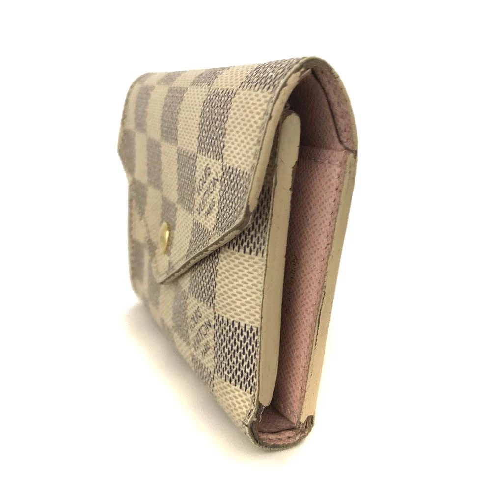 $625 2019 Louis Vuitton Damier Azur Rose Ballerine Victorine Wallet White Pink  FH4179