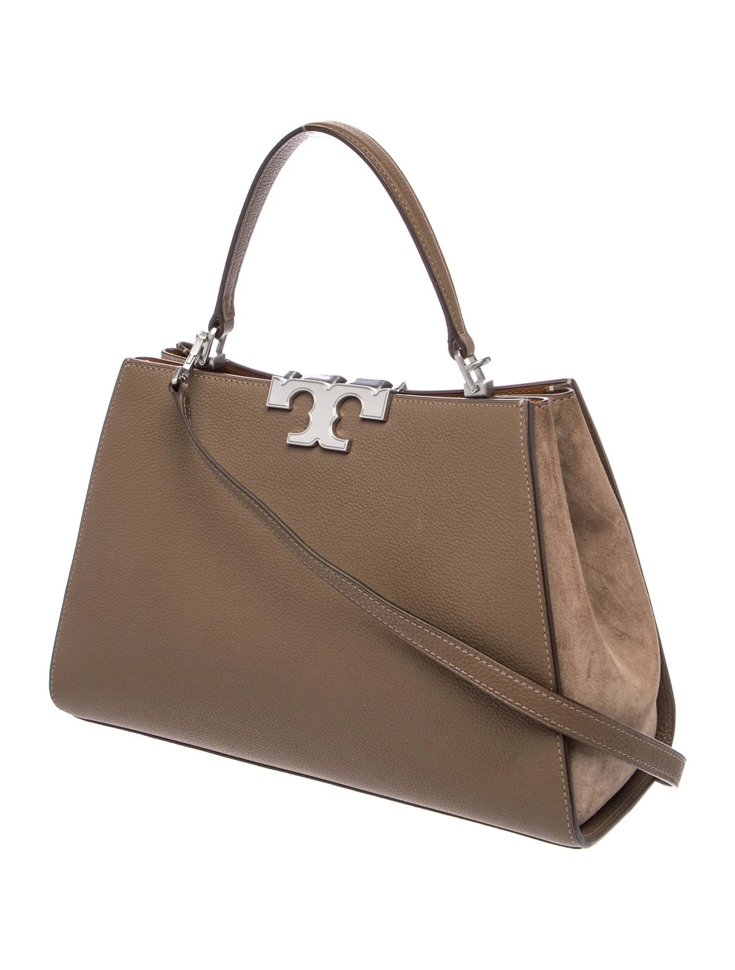 $850 Tory Burch Elanor Pebbled Satchel Wild Mushroom