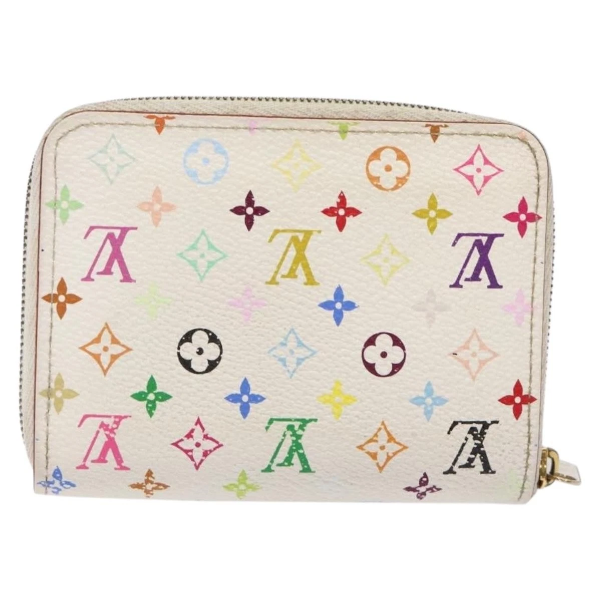$660 2008 LOUIS VUITTON Monogram Multicolor Zippy Coin Purse Wallet White TH0098