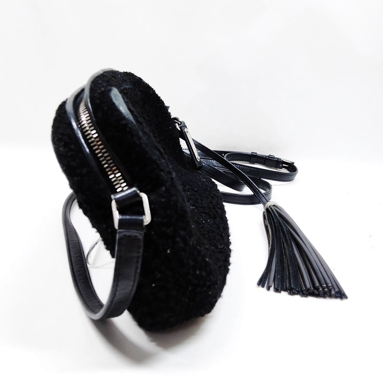 $1690 Saint Laurent Mini Lou Camera Bag Monogram Shearling Black