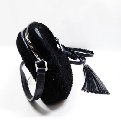 $1690 Saint Laurent Mini Lou Camera Bag Monogram Shearling Black