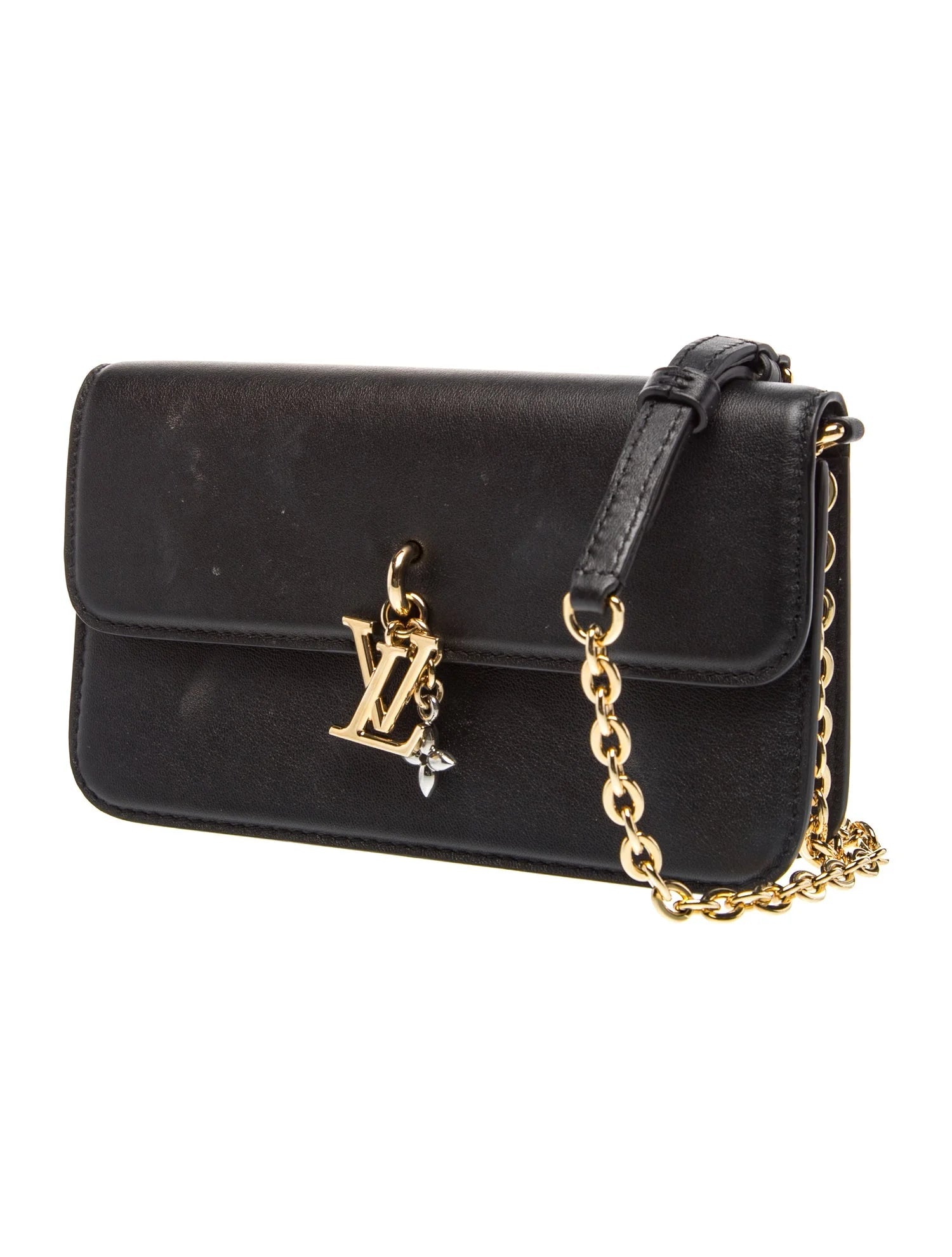$2080 RFID Louis Vuitton Calfskin LV Bloom Wallet On Chain Black