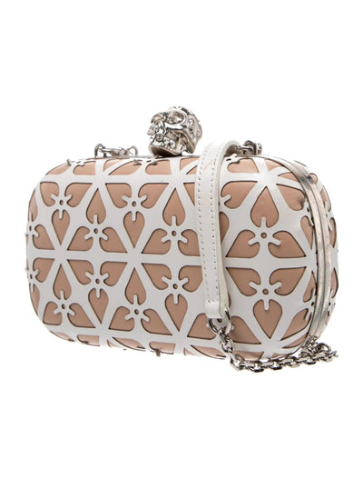 $1895 Alexander McQueen Laser-Cut Skull Clutch Beige White 10021143