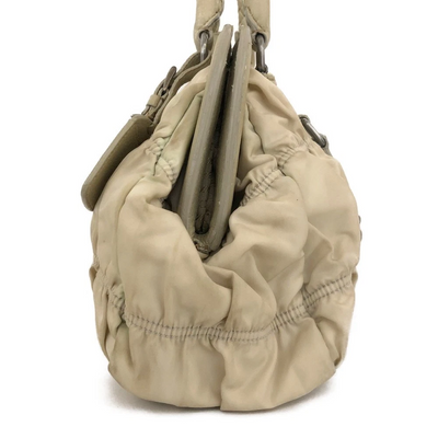 $800 PRADA Logo Plate Nylon Hand Bag Ivory