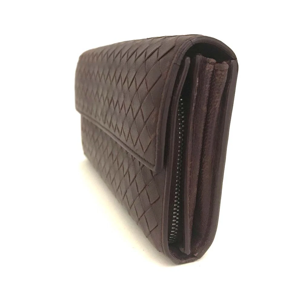 Bottega Veneta Intrecciato Lambskin Long Bifold Wallet Bordeaux