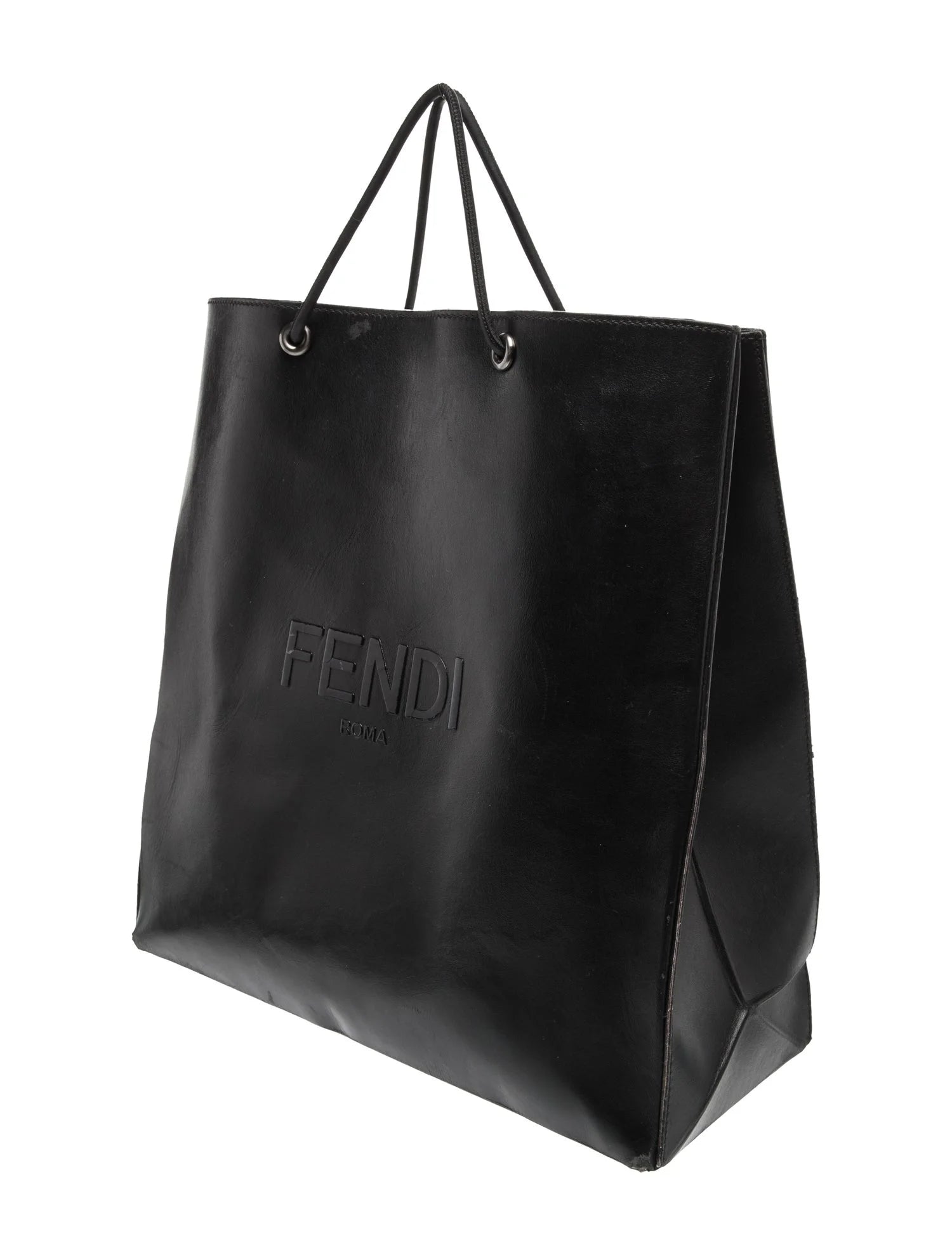 $2750 2021 FENDI Roma Embossed Logo Leather Tote Bag Black Flat Shopping Bag 10020167