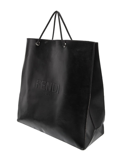 $2750 2021 FENDI Roma Embossed Logo Leather Tote Bag Black Flat Shopping Bag 10020167
