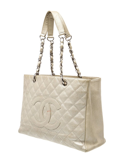 $2900 2006 Chanel Caviar Grand Shopping Tote GST Light Gold