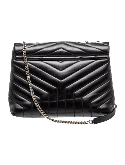 $3250 Saint Laurent Quilted Monogram Medium Loulou Chain Satchel Black
