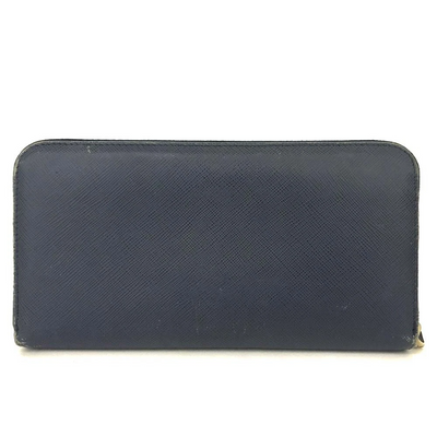 $1070 PRADA Logo Plate Saffiano Leather Zip Around Long Wallet Blue