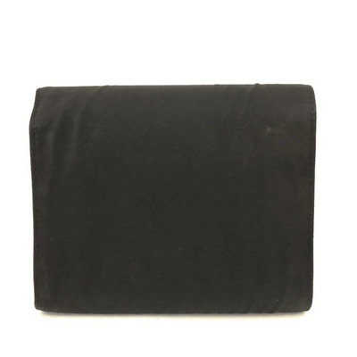 $775 PRADA Logo Plate Nylon Trifold Wallet Black