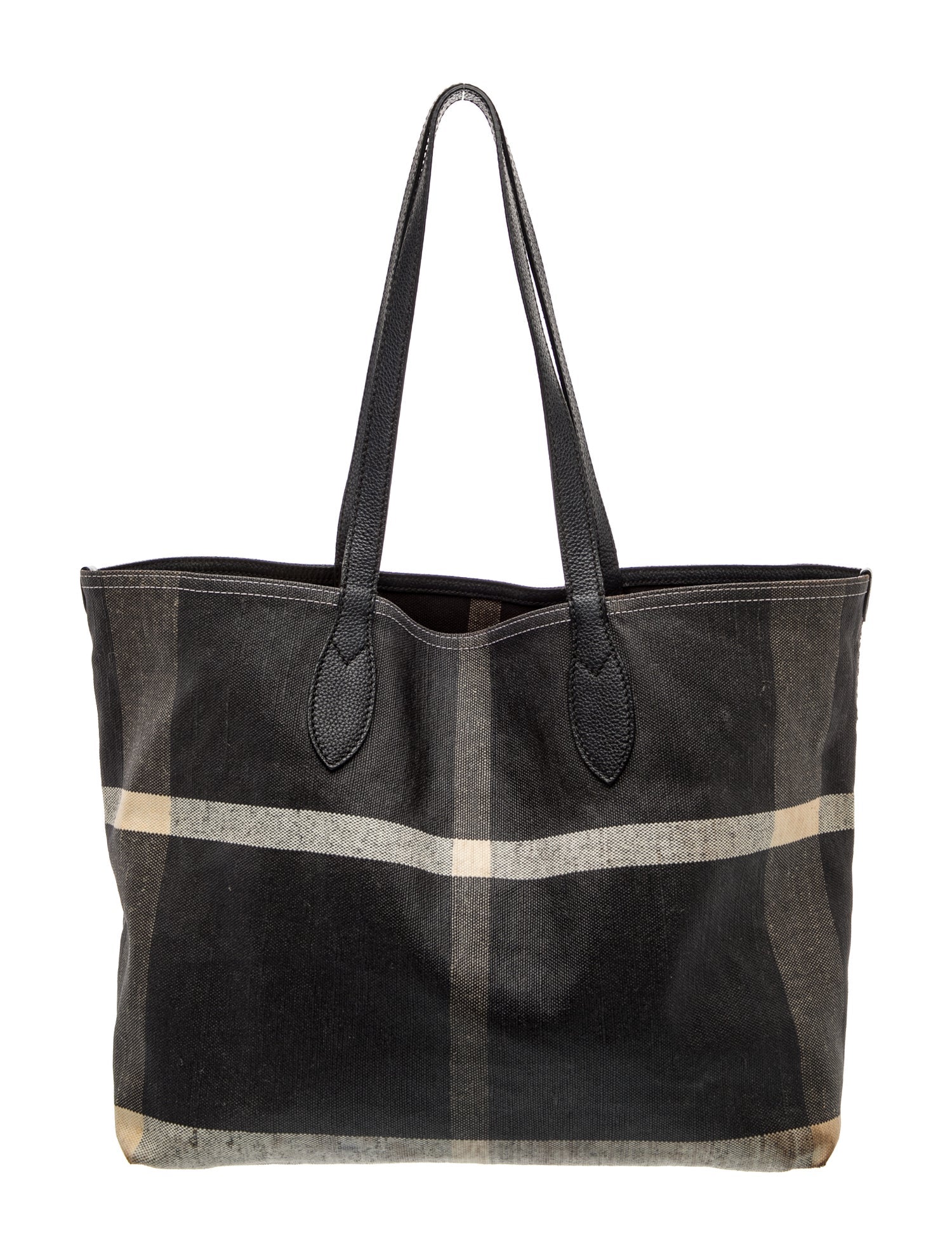 $900 Burberry Coated Canvas Mega Check Medium Doodle Tote Black White