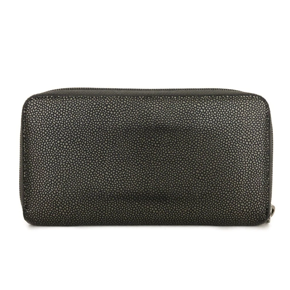 $1375 2014 CHANEL CC Logo Timeless Caviar Zip Around Long Wallet Metallic Silver