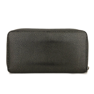 $1375 2014 CHANEL CC Logo Timeless Caviar Zip Around Long Wallet Metallic Silver