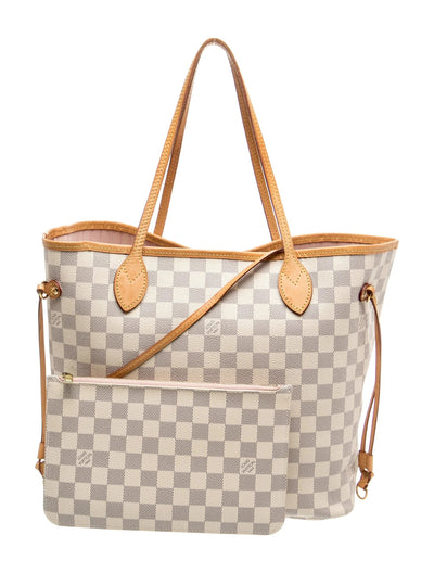 $2240 2018 Louis Vuitton Damier Azur Neverfull MM Rose Ballerine with Pouch 10021297