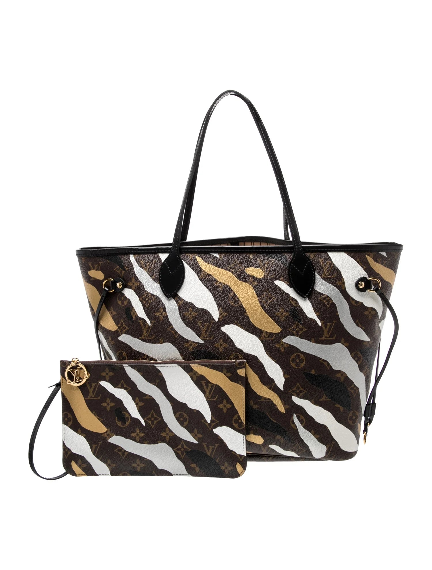 $2550 Louis Vuitton x LoL Monogram Neverfull MM Gold Silver