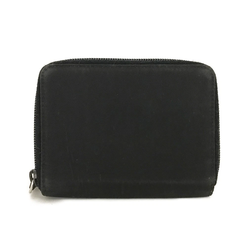 $480 PRADA Tessuto Nylon Logo Plate Zippy Bifold Wallet Black