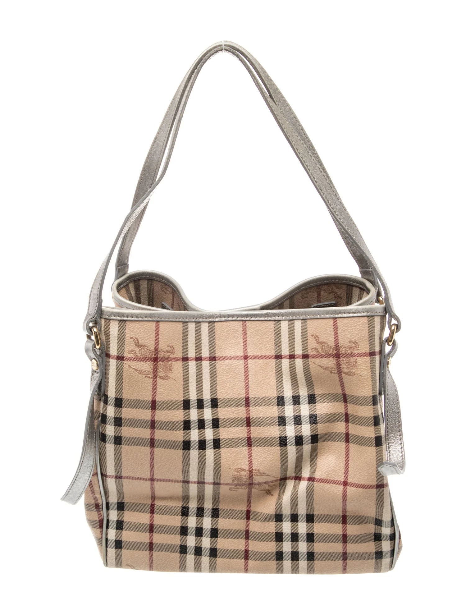 $895 Burberry Haymarket Check Small Canterbury Tote Silver