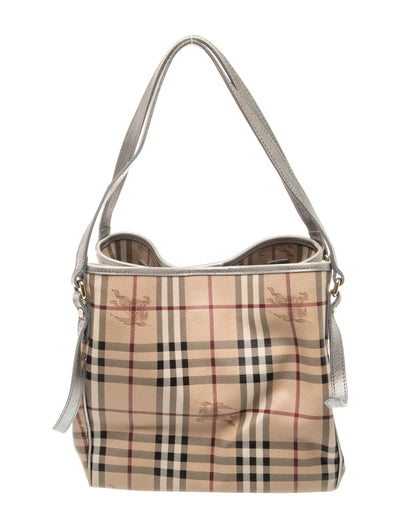 $895 Burberry Haymarket Check Small Canterbury Tote Silver