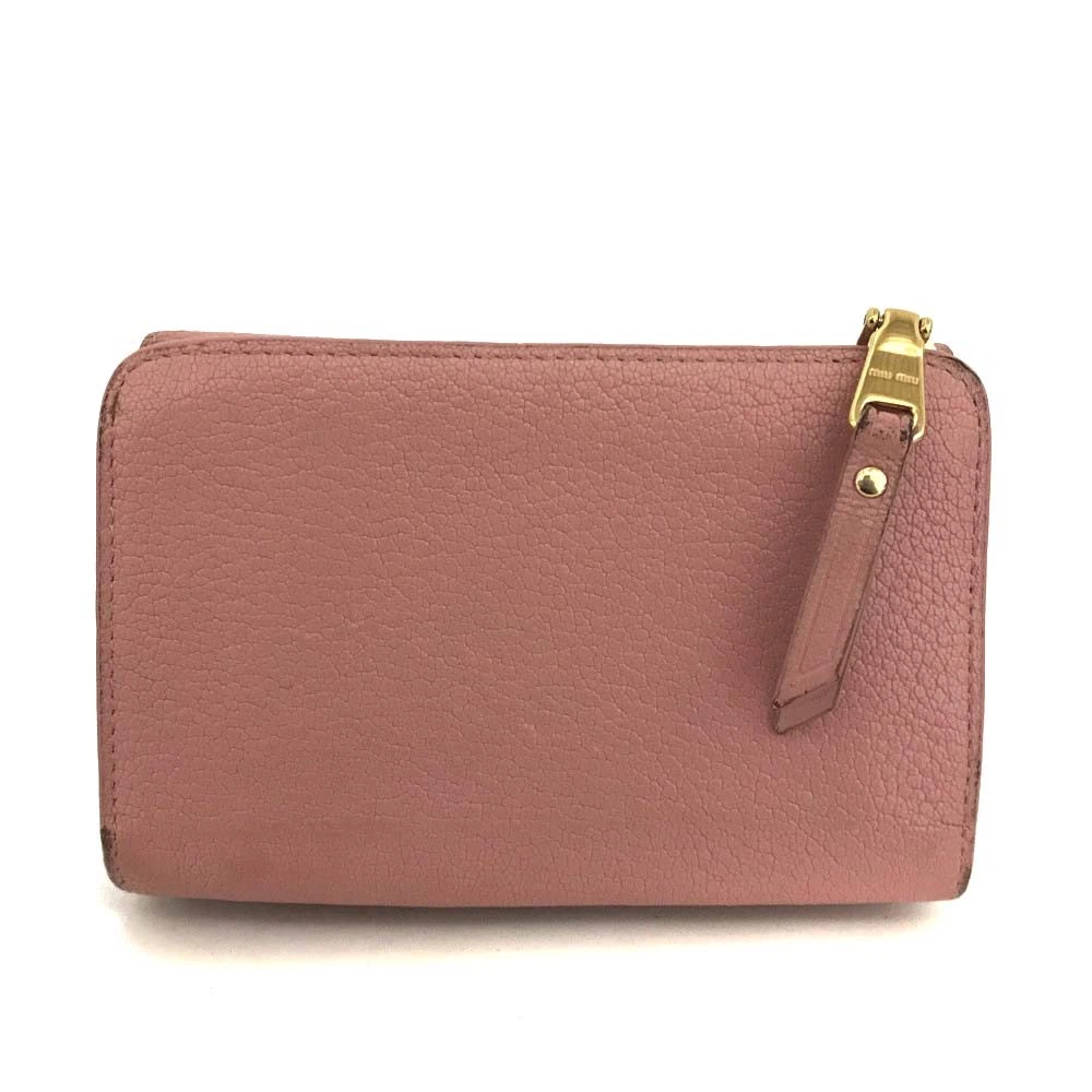 MIU MIU Logo Leather Trifold Wallet Purse Pink