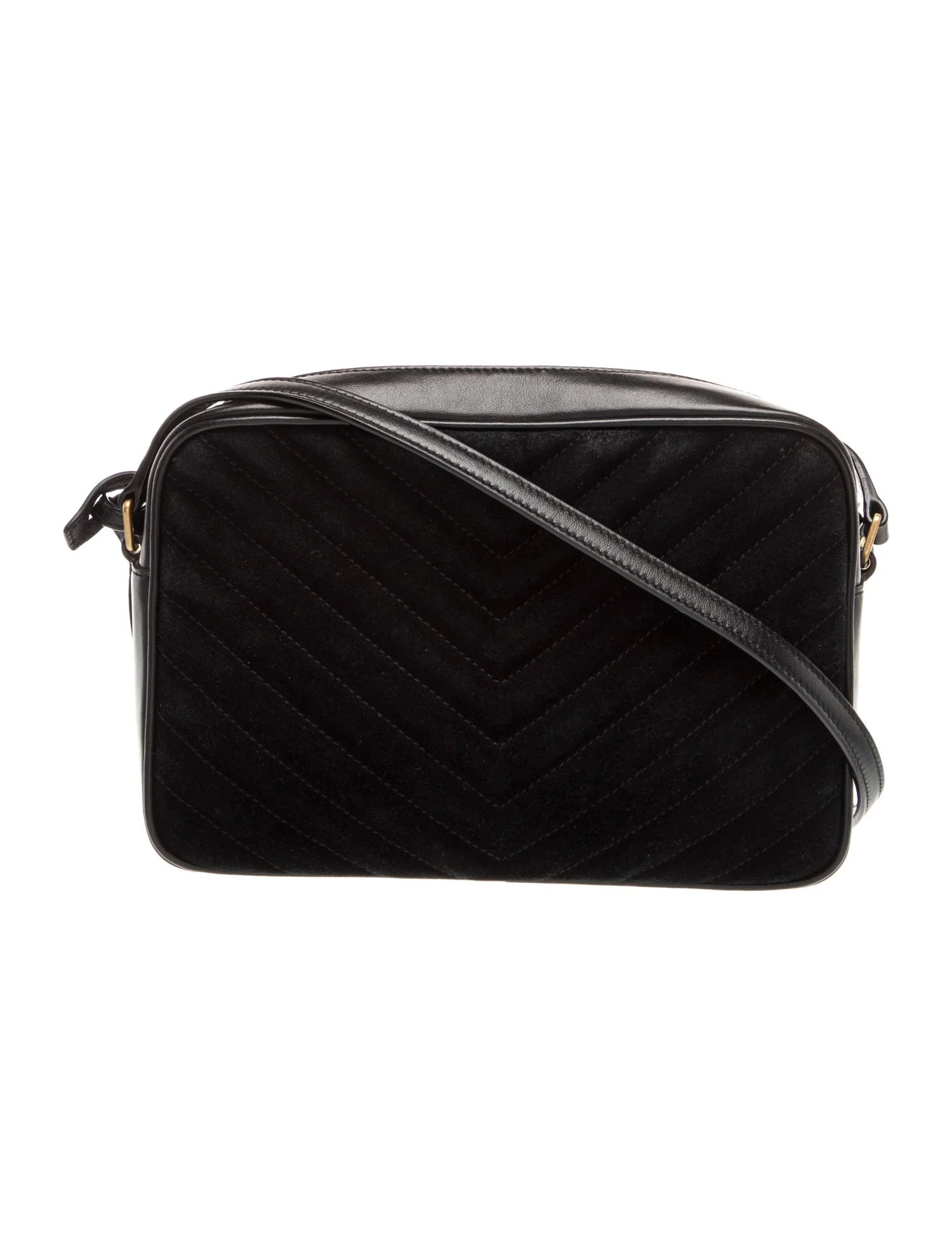 $1690 Saint Laurent Suede Matelasse Monogram Lou Camera Bag Black