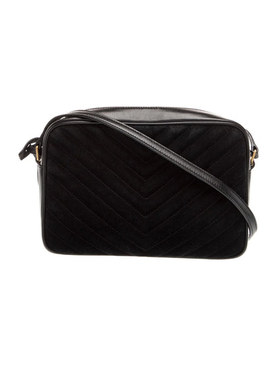 $1690 Saint Laurent Suede Matelasse Monogram Lou Camera Bag Black