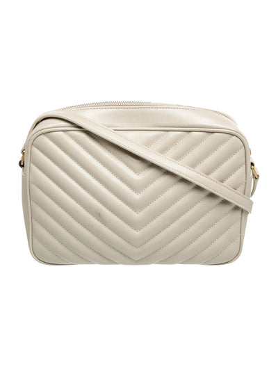 $1950 Saint Laurent Calfskin Matelasse Monogram Lou Camera Bag Crema Soft
