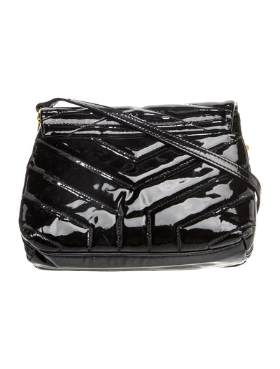 $1950 Saint Laurent Patent Y Quilted Monogram Toy Loulou Crossbody Bag Black