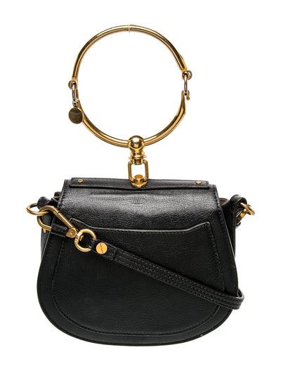$1690 Chloe Calfskin Small Nile Bracelet Bag Black