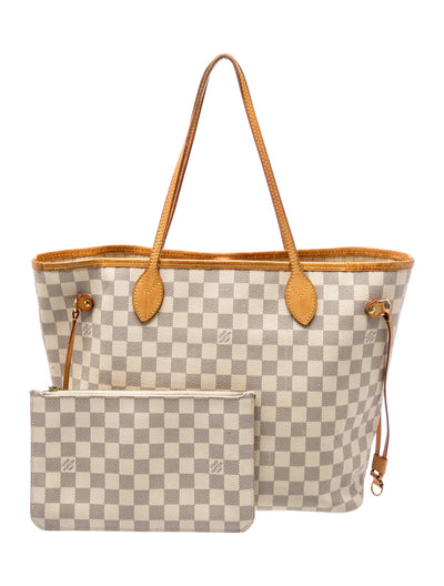 $2,240 Louis Vuitton Damier Azur Neverfull MM with pouch
