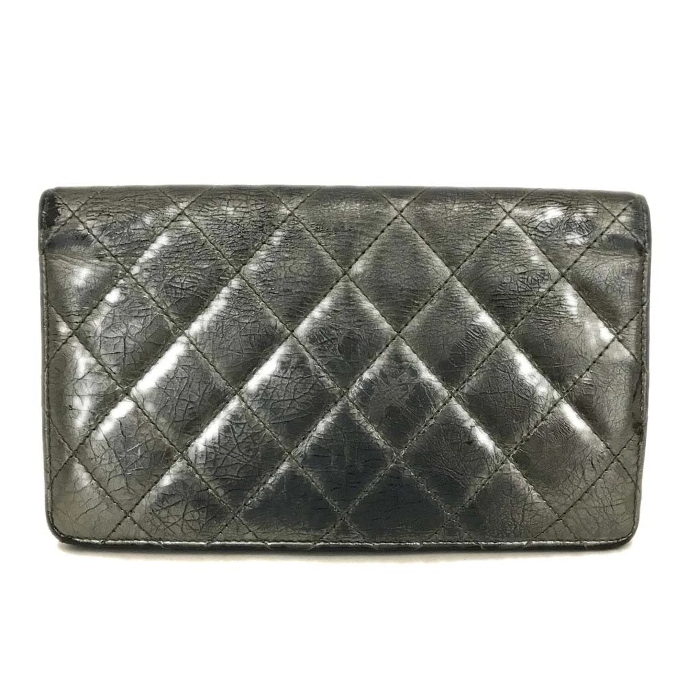 $950 2008 Chanel Lambskin Quilted 2.55 Flap Long Bifold Wallet Silver