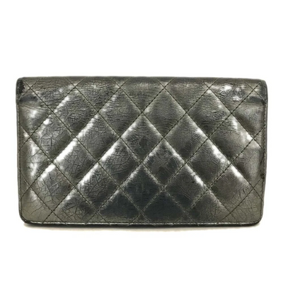 $950 2008 Chanel Lambskin Quilted 2.55 Flap Long Bifold Wallet Silver
