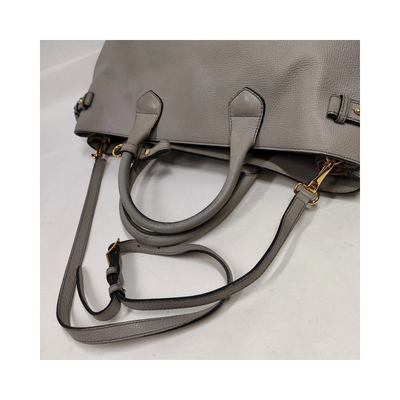 $1595 Burberry Grainy Calfskin House Check Medium Banner Tote Grey