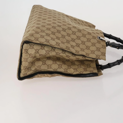 $1100 GUCCI GG Canvas Top Handle Bag Bamboo Beige